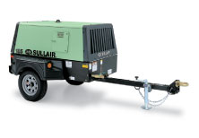 Green Sullair rental air compressor on a white background