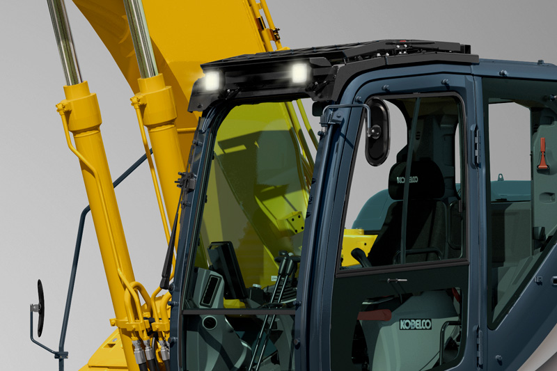 Pictured is a Kobelco SK260LC Kobelco Excavators LED lights, one of many great features in Kobelco Excavators.