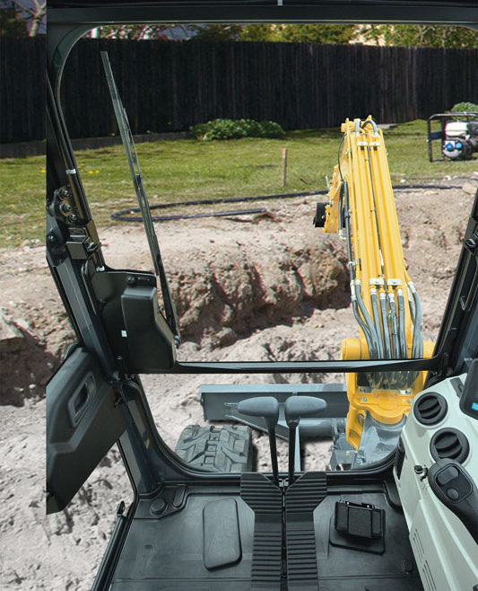 Pictured is a Kobelco SK35SR kobelco mini excavators visibility, one of many great features in Kobelco Excavators.