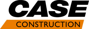 CASE Construction Logo, black letters with orange box blocking out construction, Case Excavators